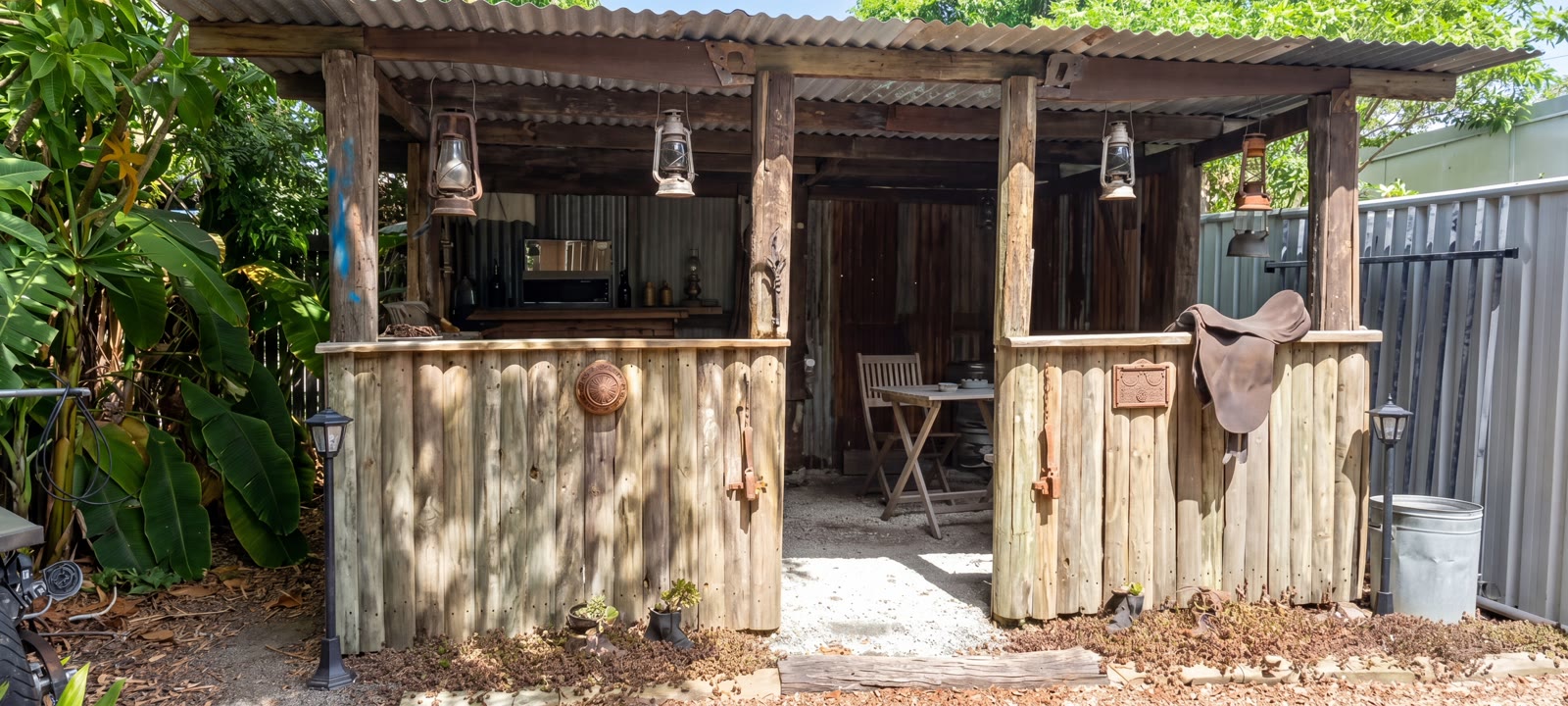 The rustic 1900s shack, dressed with vintage lanterns
